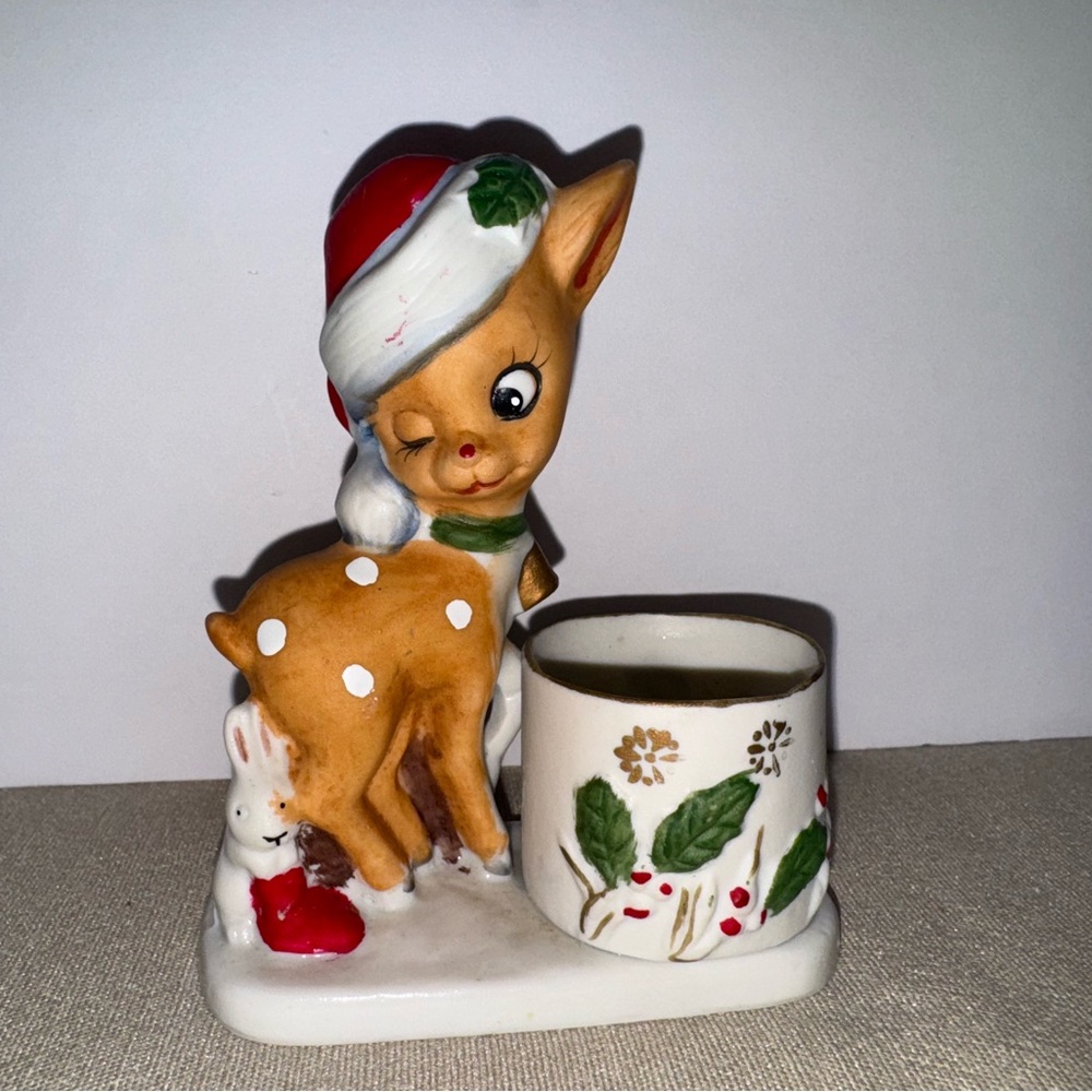 Vintage Jasco Christmas Reindeer Candle Holder Figurine 1978